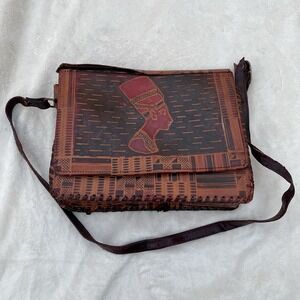 Vintage Hand Tooled Leather Egyptian Nefertiti Shoulder Bag Made in India Purse